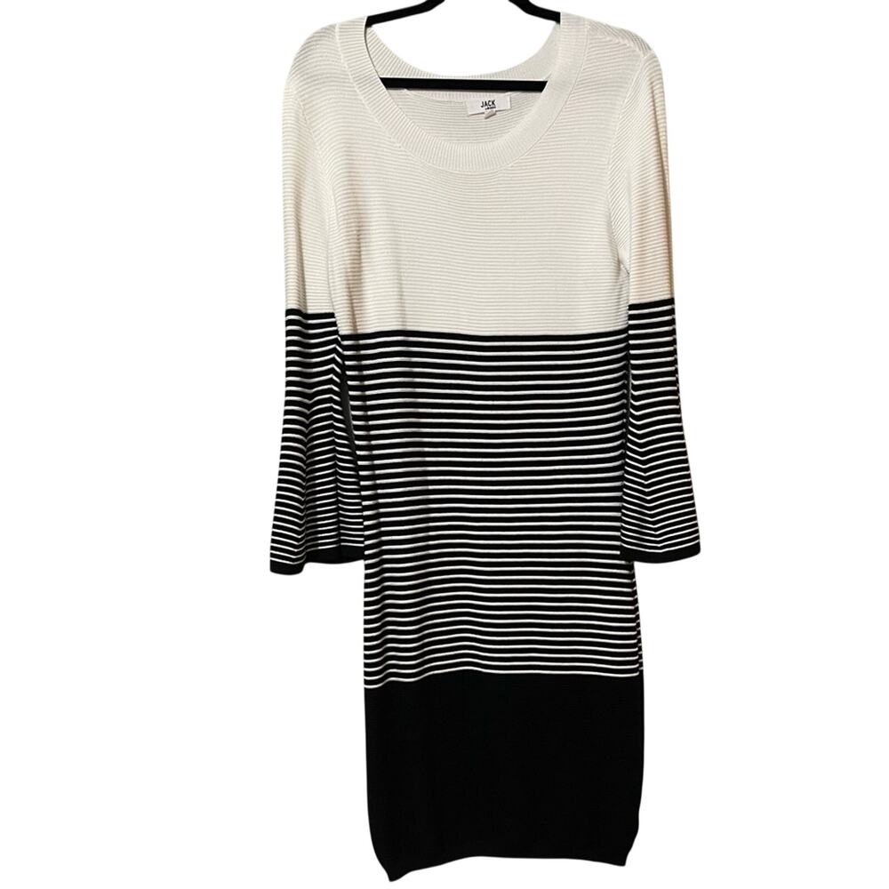 Jack by BB Dakota Black White Striped Bell Sleeve Sweater Dress Womens M Fall